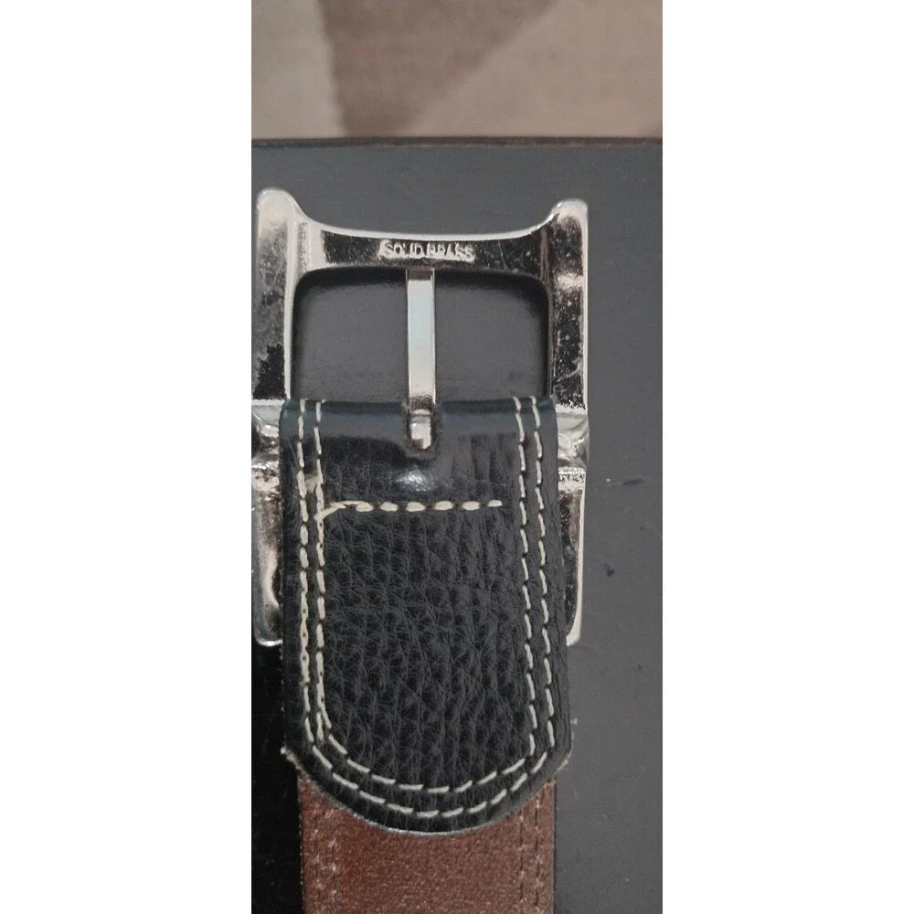 Johnston & Murphy Belt Mens Size 40 Analine Kipskin Shoulders Black Brass Buckle